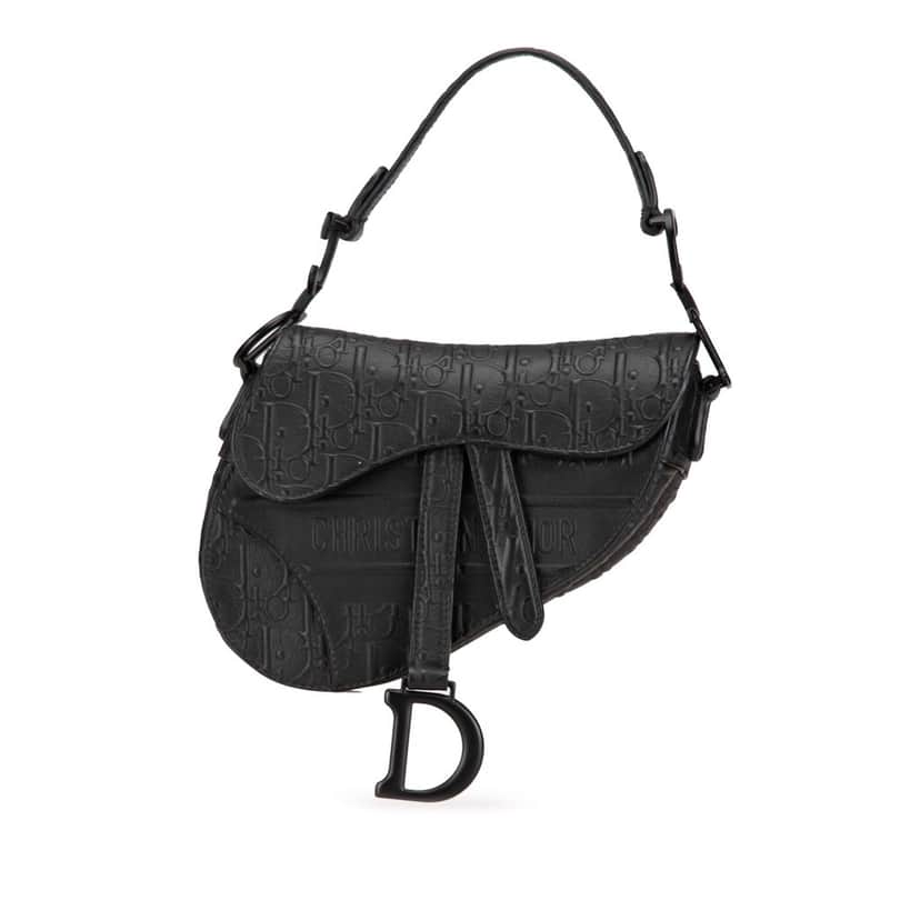 Dior Mini Oblique Embossed Calfskin Saddle Bag Black Leather Good condition - Front View