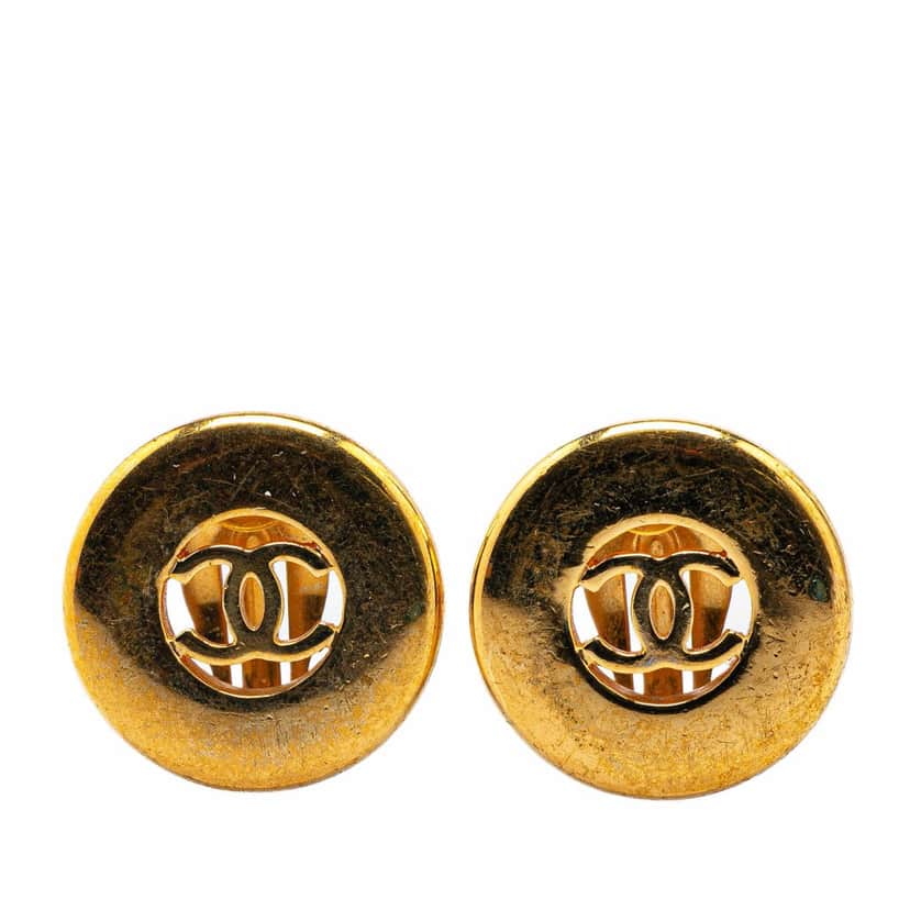 Chanel Gold Plated CC Clip On Earrings Gold Metal Good condition - Front View