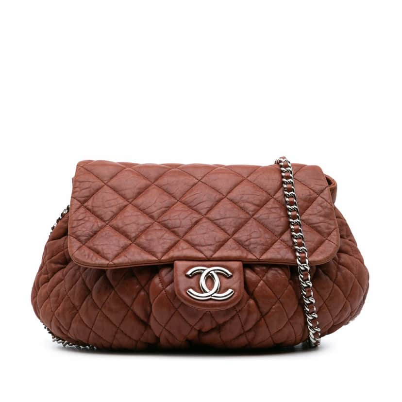 Chanel Large Quilted Lambskin Chain Around Flap Brown Leather Good condition - Front View