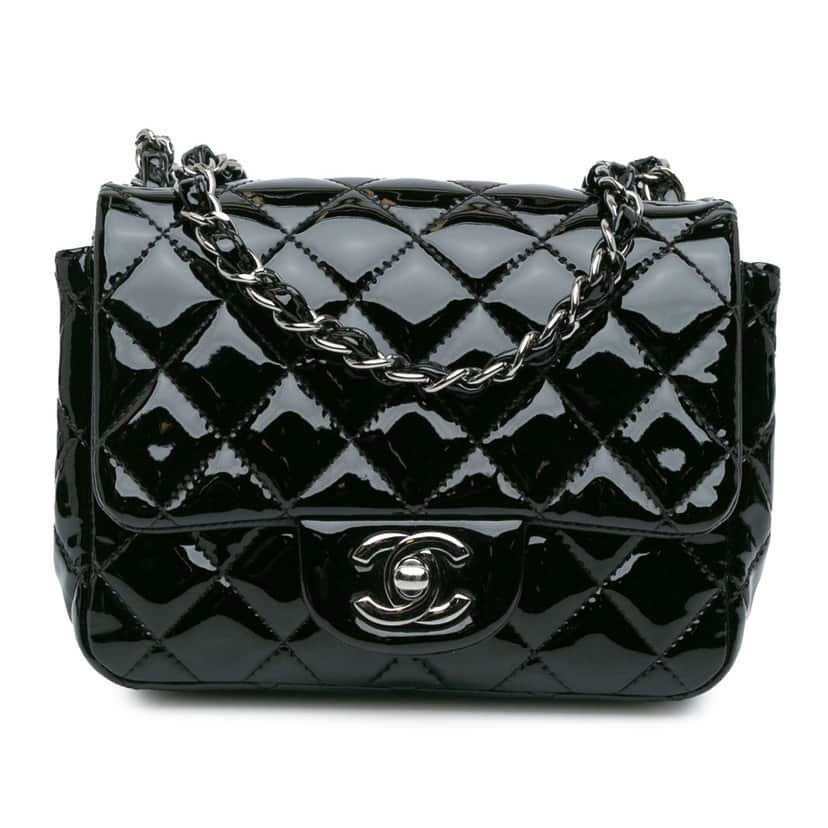 Chanel Mini Square Classic Patent Single Flap Black Leather Good condition - Front View