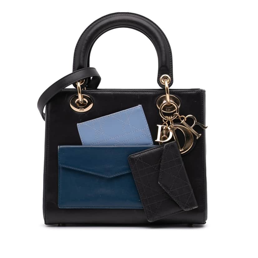 Dior Medium Calfskin Pockets Lady Dior Black Leather Good condition - Front View
