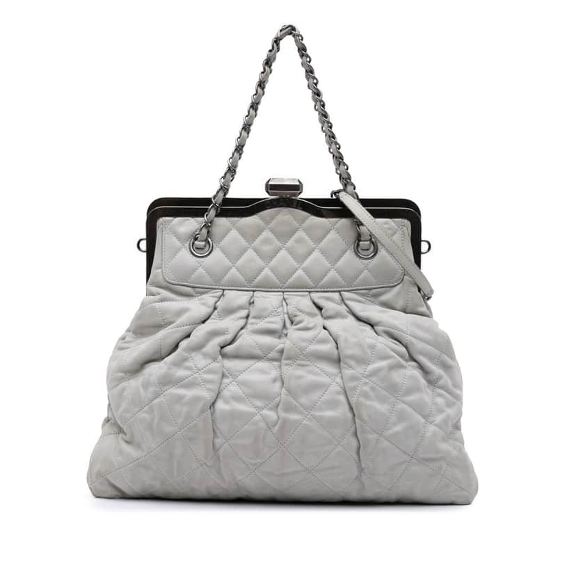 Chanel Iridescent Quilted Calfskin Chic Frame Satchel Grey Leather Good condition - Front View