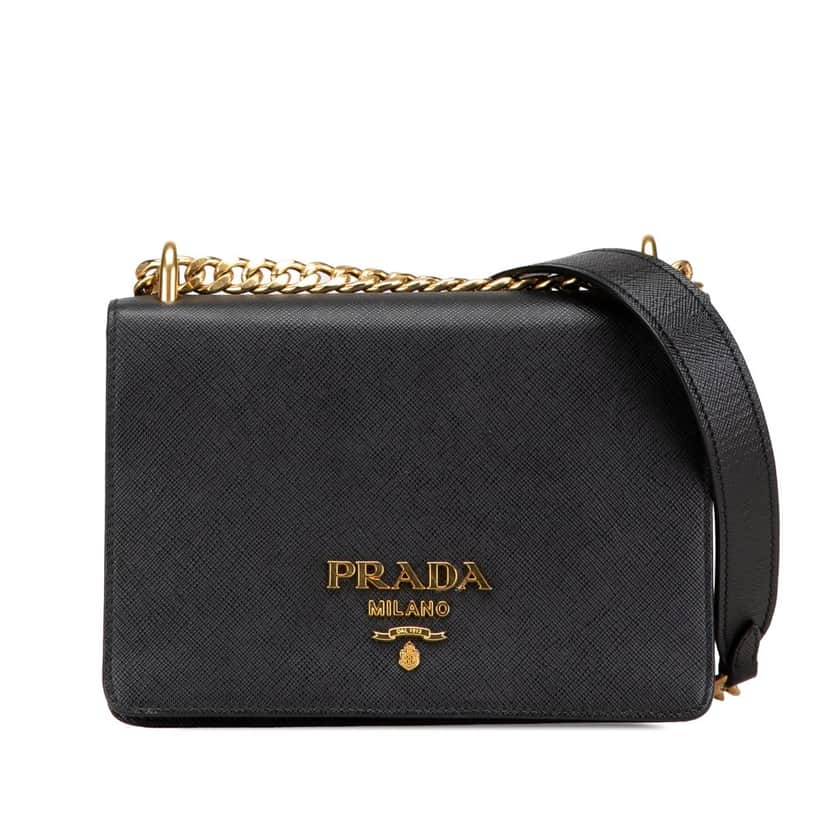 Prada Saffiano Lux Chain Crossbody Black Leather Good condition - Front View