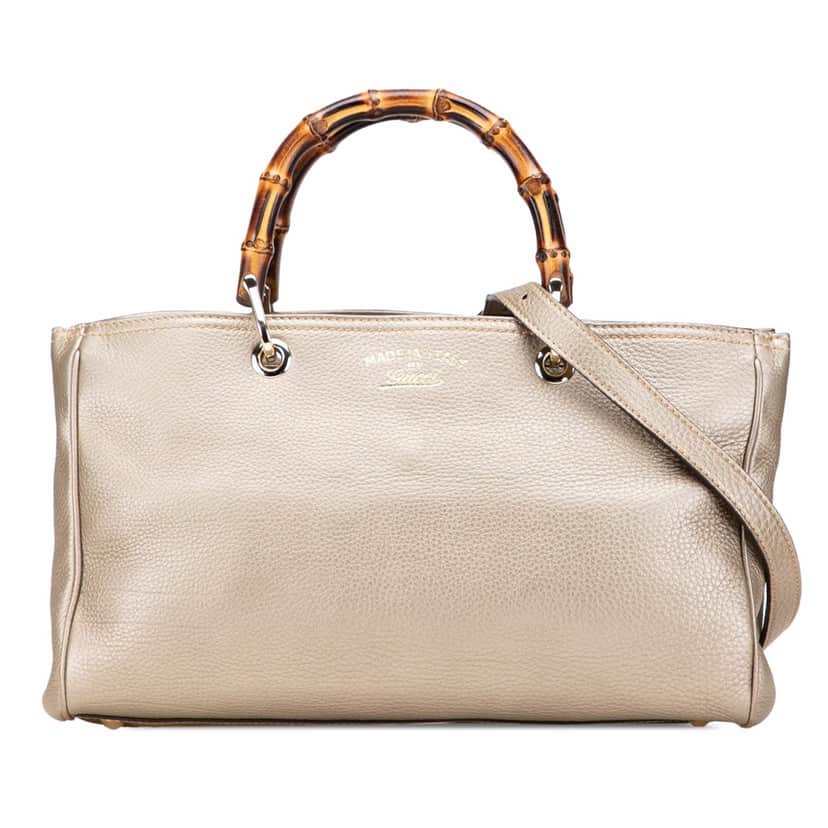 Gucci Medium Calfskin Bamboo Shopper Satchel Gold Leather Good condition - Front View