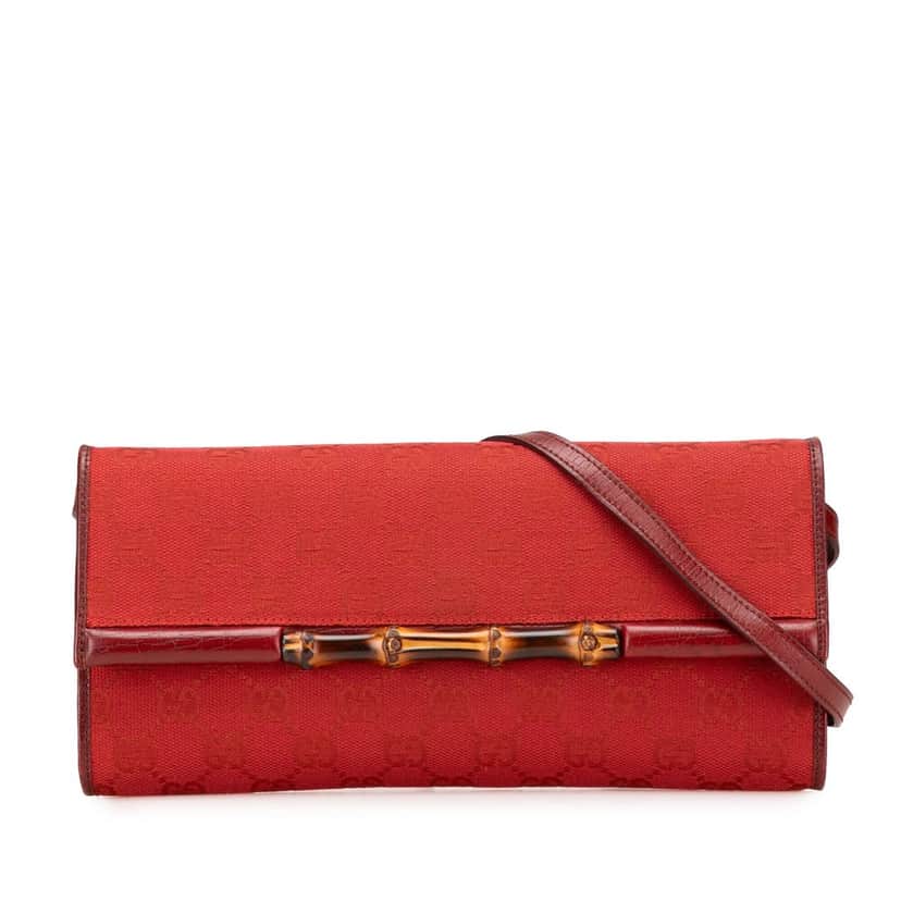 Gucci GG Canvas Bamboo Bar Crossbody Red Canvas Very good condition - Front View