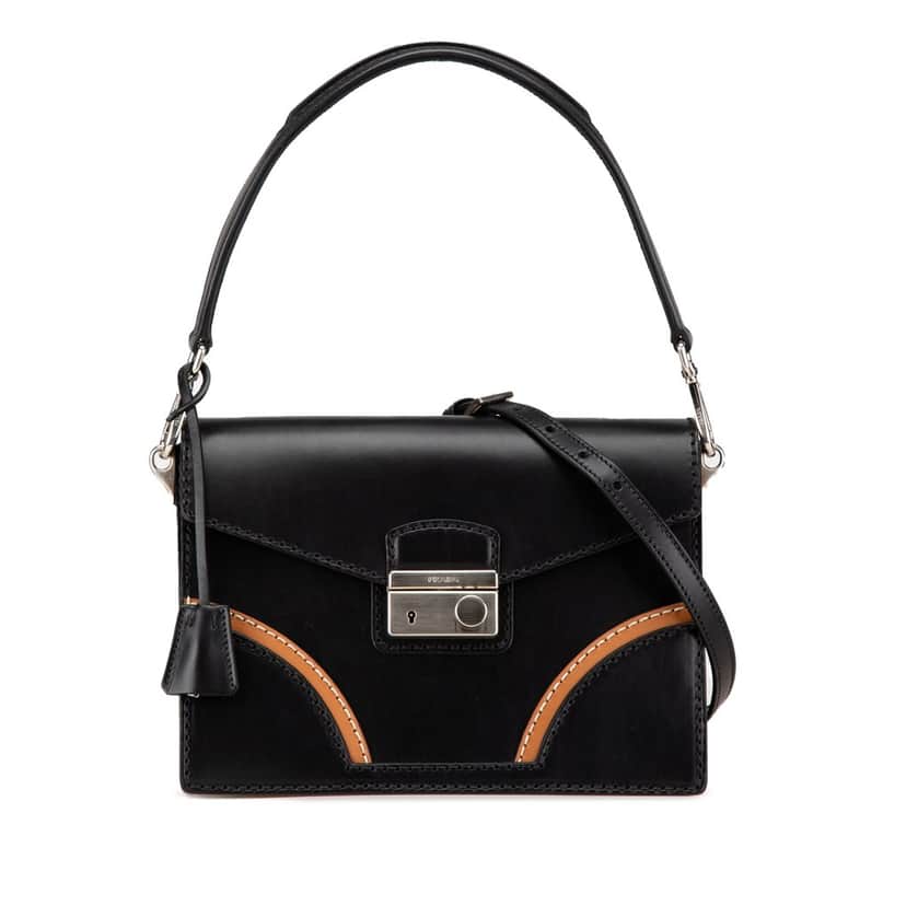 Prada Vitello Stitched Sound Lock Satchel Black Leather Good condition - Front View
