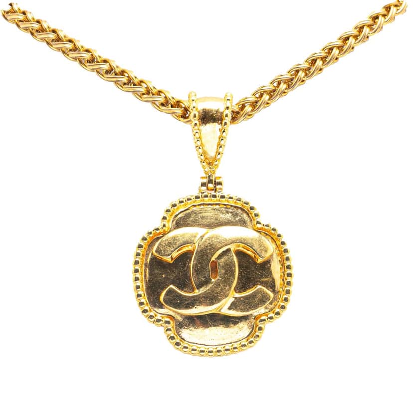 Chanel Gold Plated CC Medallion Clover Pendant Necklace Gold Metal Good condition - Front View