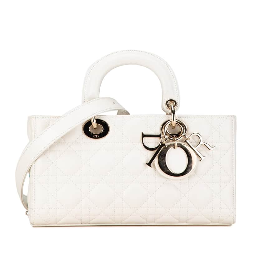 Dior Medium Lambskin Cannage Lady D Joy White Leather Good condition - Front View