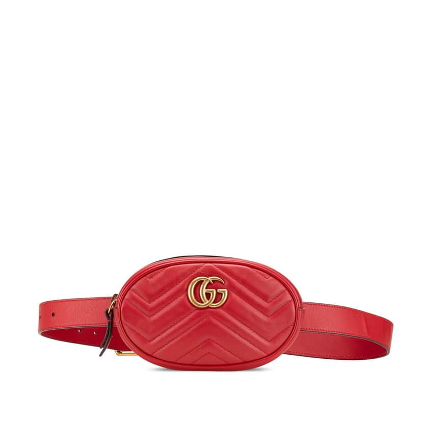 Gucci GG Marmont Matelasse Leather Belt Bag Red Leather Good condition - Front View