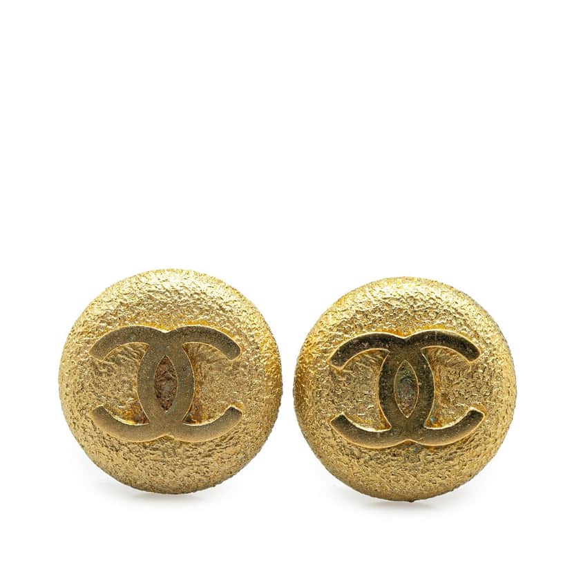 Chanel Gold Plated CC Clip On Earrings Gold Metal Good condition - Front View