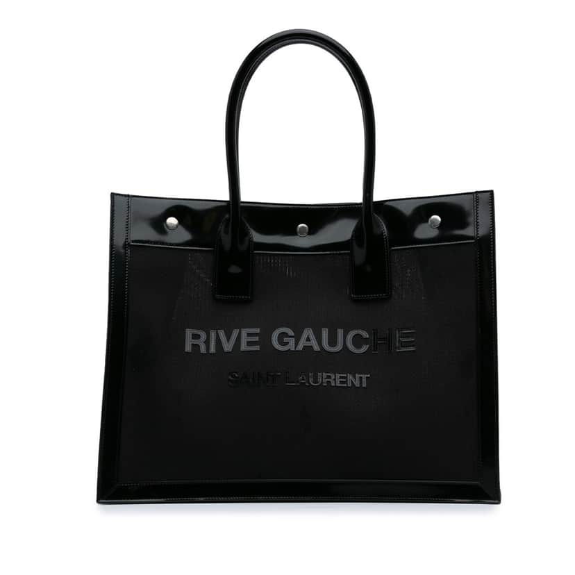 Saint Laurent Small Mesh and Patent Rive Gauche Tote Black Polyester Good condition - Front View