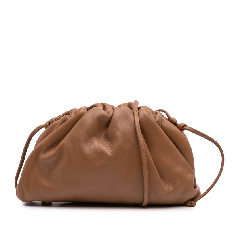 Bottega Veneta Lambskin The Mini Pouch Crossbody Brown Leather Good condition - Front View