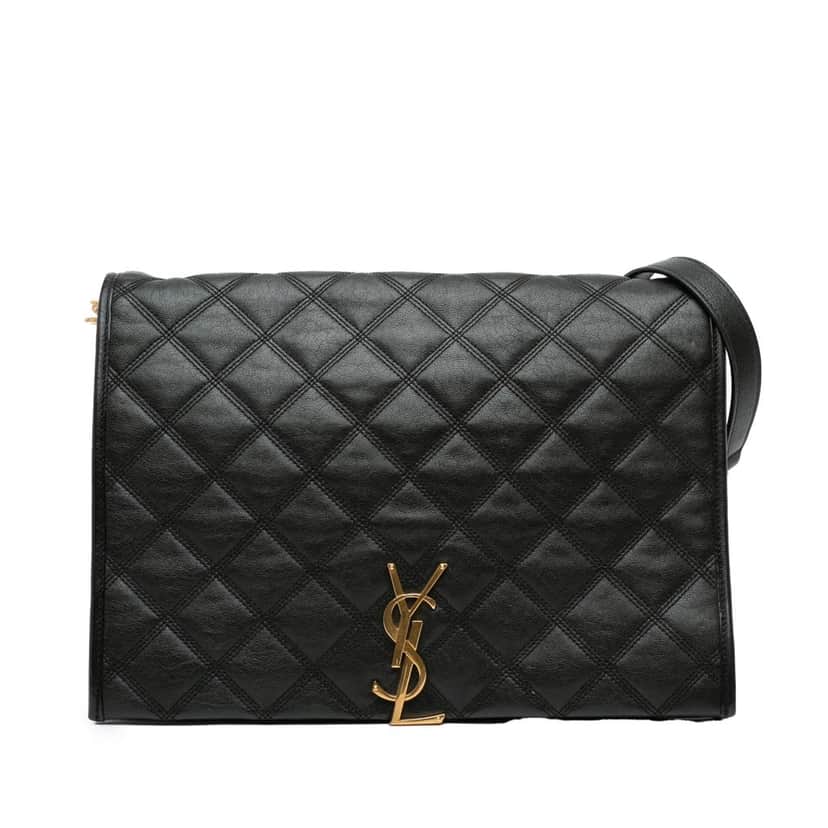 Saint Laurent Large Quilted Lambskin Becky Chain Shoulder Bag Black Leather Good condition - Front View