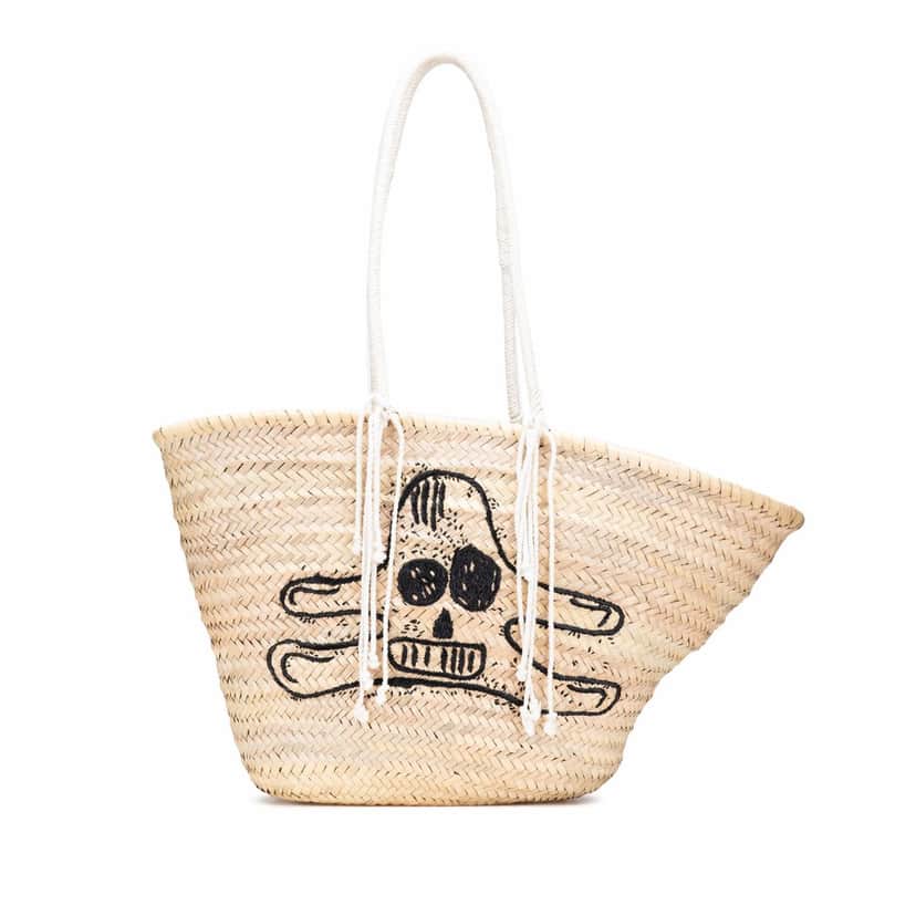 Celine Andre Butzer Large Raffia Classic Wanderer Embroidered Shopping Tote Brown Very good condition - Front View