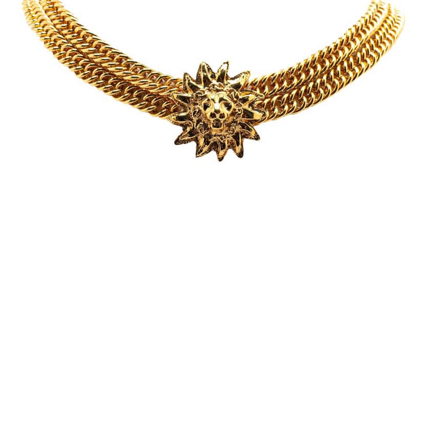 Chanel Gold Plated Lion Head Choker Necklace Gold Metal Good condition - Front View