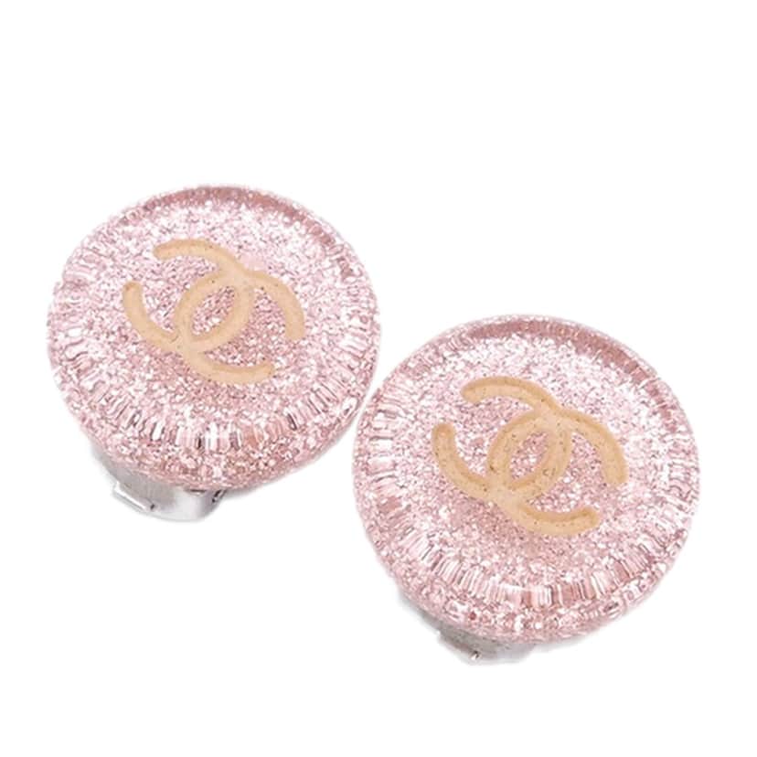 Chanel Resin CC Clip on Earrings Pink Good condition - Front View