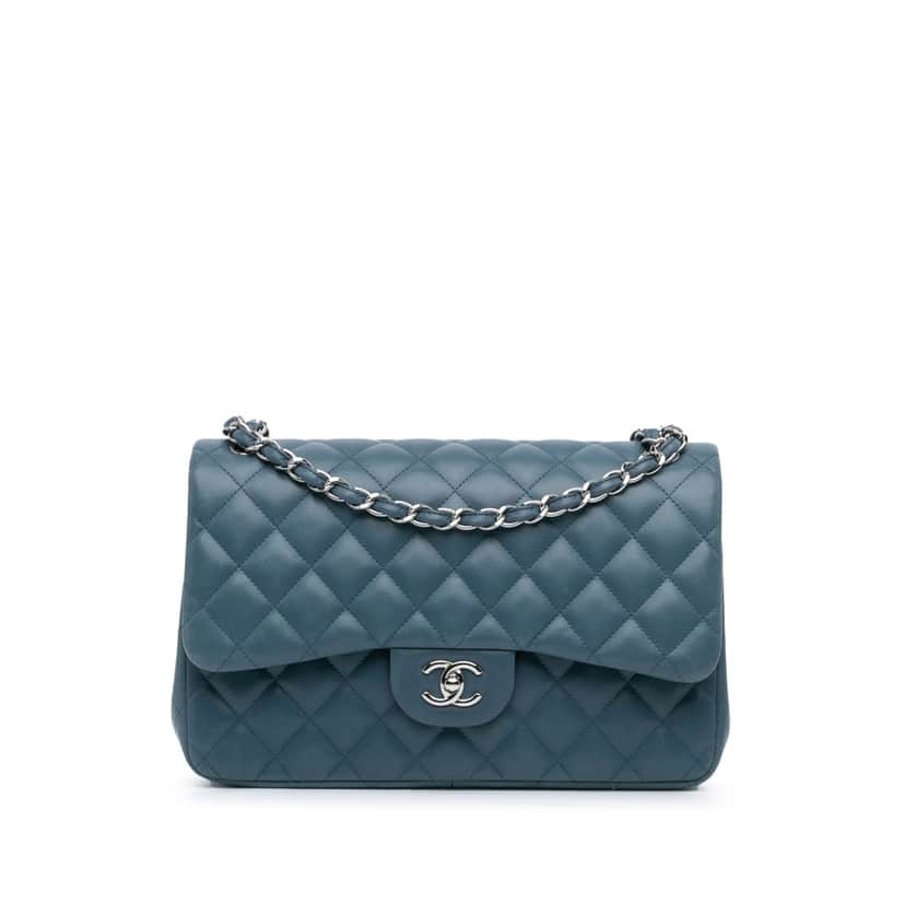 Chanel Jumbo Classic Lambskin Double Flap Blue Leather Good condition - Front View