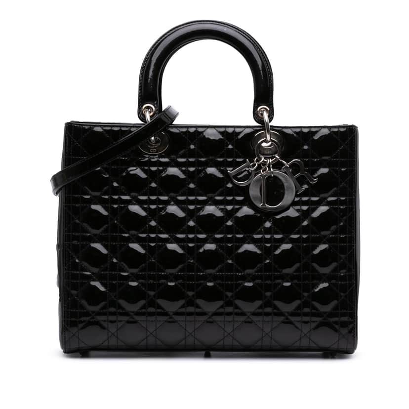 Dior Large Patent Cannage Lady Dior Black Leather Good condition - Front View