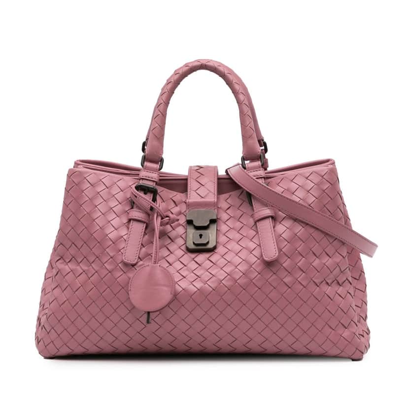 Bottega Veneta Small Nappa Intrecciato Roma Satchel Pink Leather Good condition - Front View