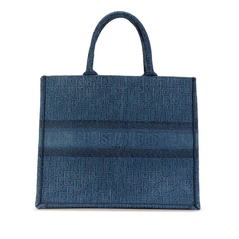 Dior Large Oblique Denim Book Tote Blue Denim Very good condition - Front View