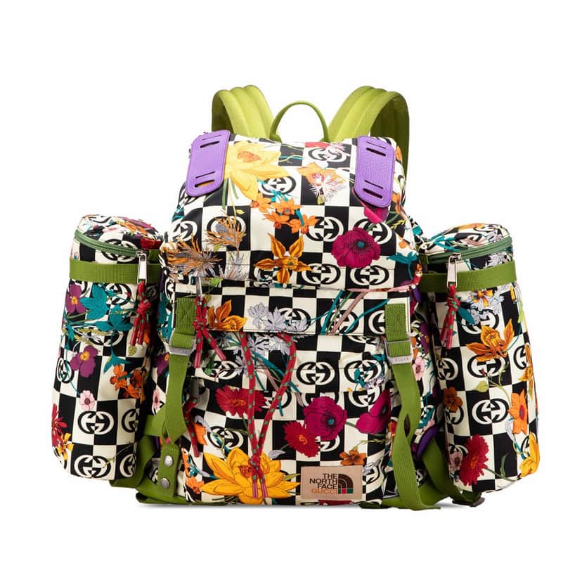 Gucci The North Face Floral Multicolor Nylon and Leather Backpack MultiColor Good condition - Front View
