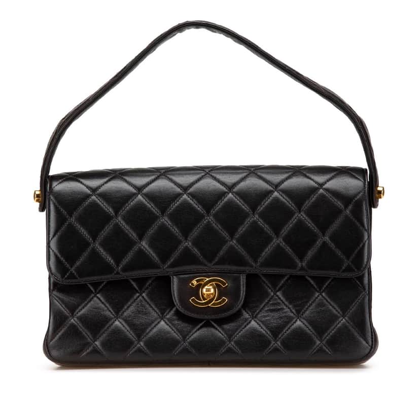 Chanel Quilted Lambskin Double Sided Flap Black Leather Good condition - Front View