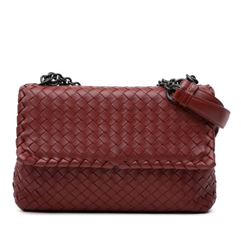 Bottega Veneta Small Nappa Intrecciato Olimpia Shoulder Bag Red Leather Good condition - Front View