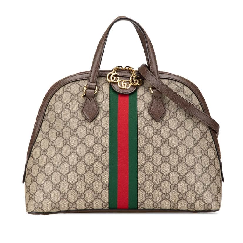Gucci Medium GG Supreme Ophidia Web Satchel Brown Canvas Good condition - Front View