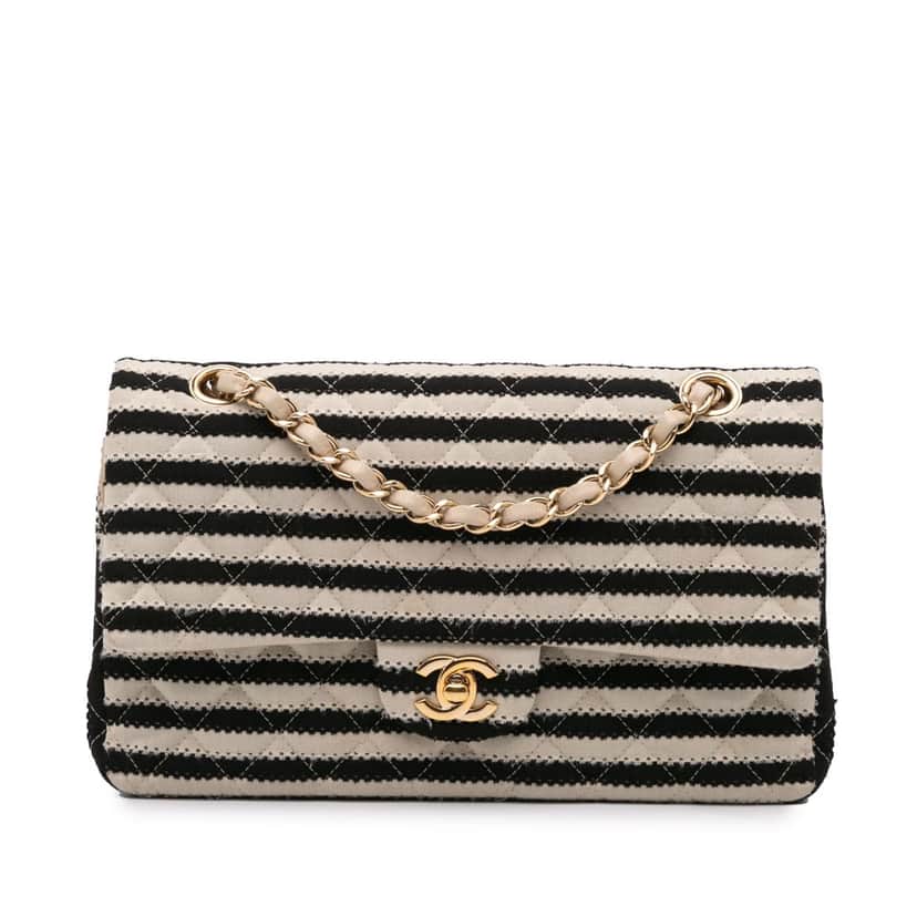 Chanel Medium Classic Jersey Coco Sailor Double Flap Black Cotton Good condition - Front View