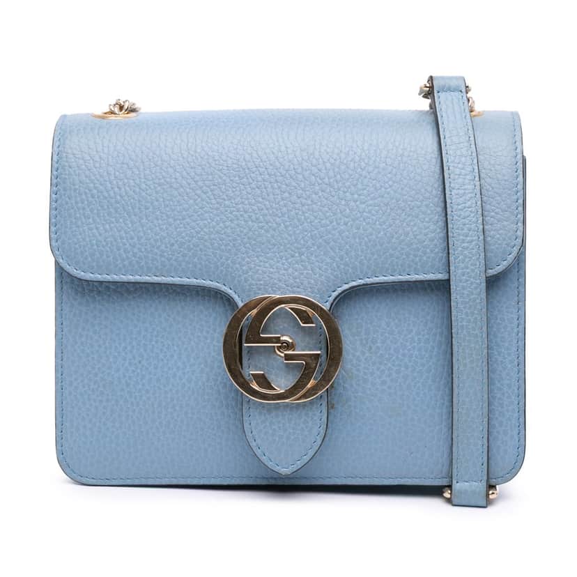 Gucci Small Dollar Calfskin Interlocking G Crossbody Blue Leather Good condition - Front View