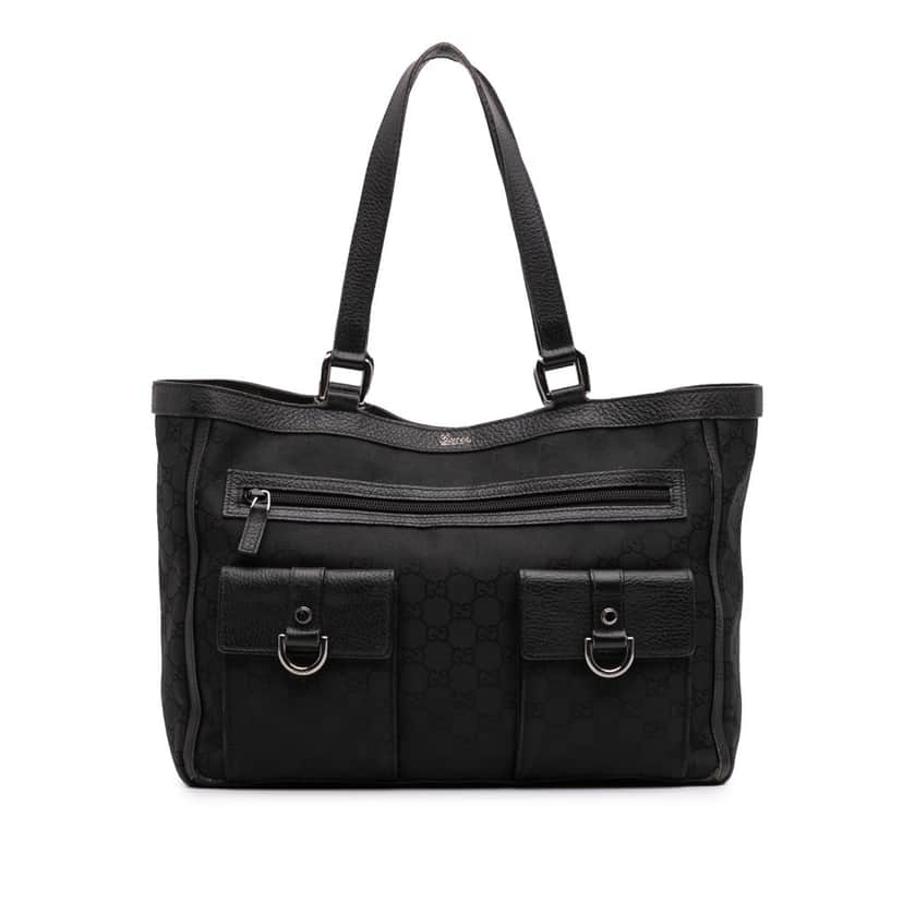 Gucci GG Canvas Abbey D Ring Pocket Tote Black Canvas Fair condition - Front View
