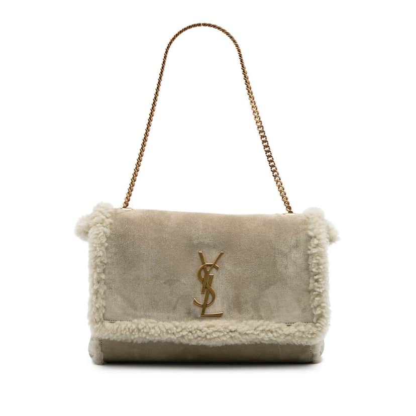 Saint Laurent Medium Shearling Monogram Kate Reversible Shoulder Bag Grey Good condition - Front View