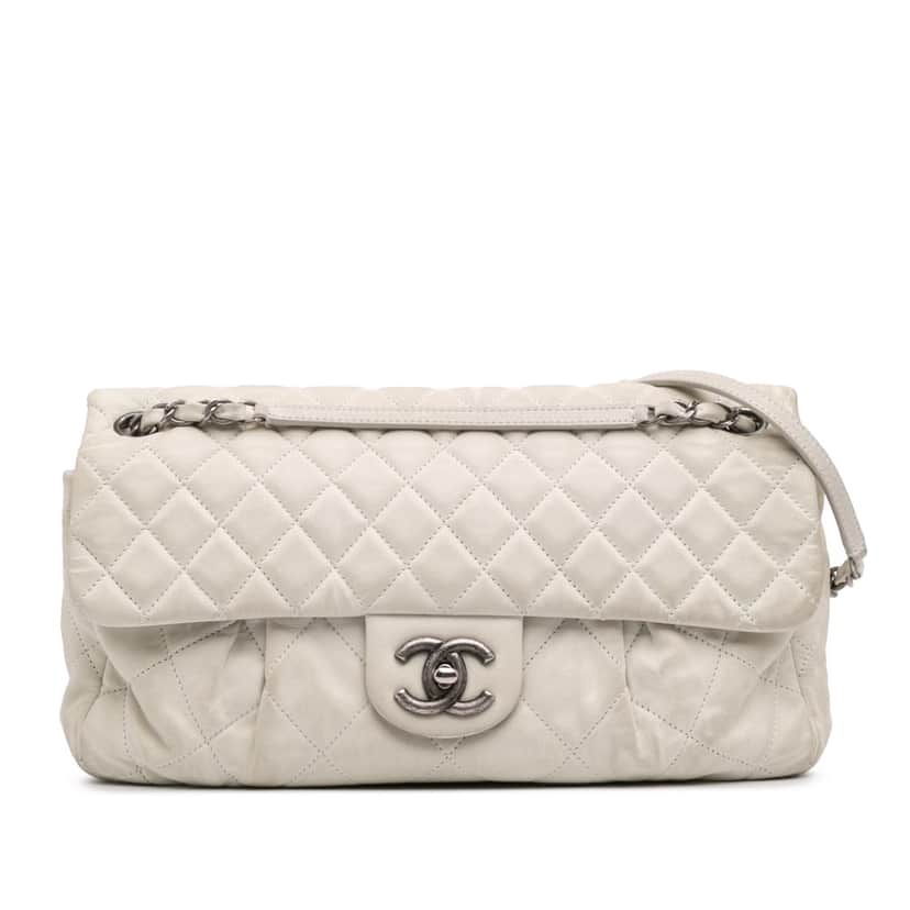 Chanel Large Iridescent Calfskin Chic Quilt Flap White Leather Fair condition - Front View