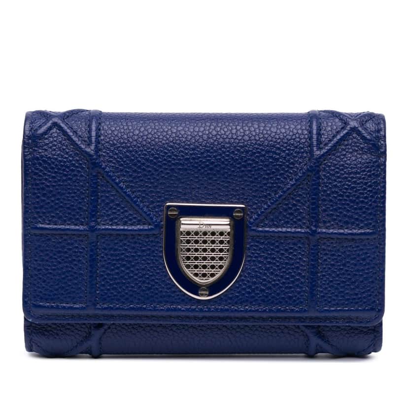 Dior Grained Calfskin Diorama Elancee Wallet Blue Leather Good condition - Front View
