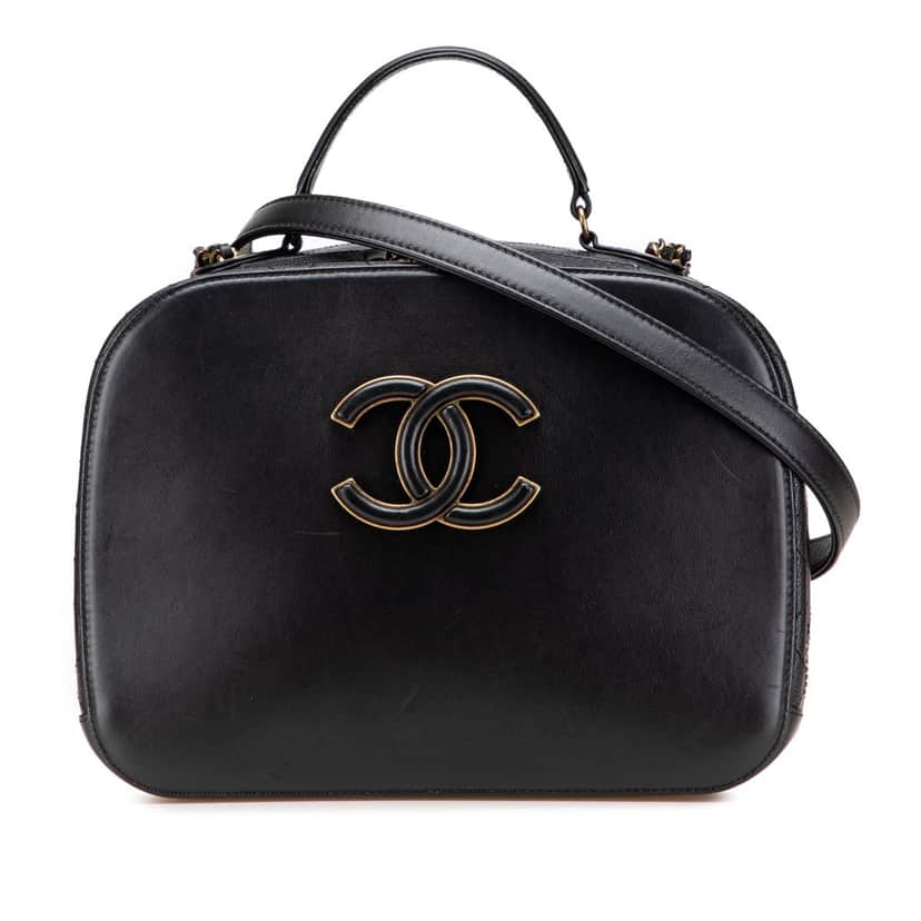 Chanel Goatskin and Quilted Calfskin Coco Curve Vanity Case Black Leather Good condition - Front View