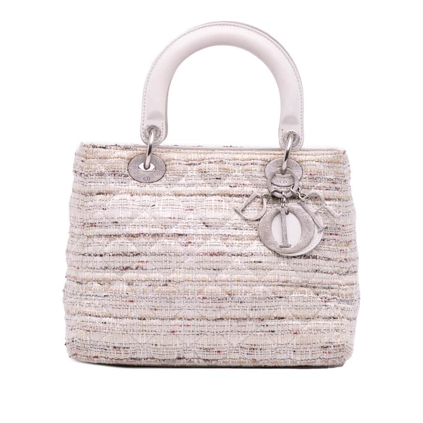 Dior Medium Tweed Cannage Lady Dior White Tweed Good condition - Front View