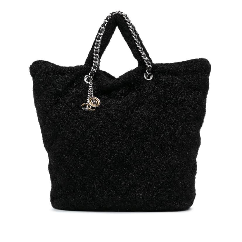 Chanel Large Quilted Knit Pluto Glitter Satchel Black Polyester Good condition - Front View