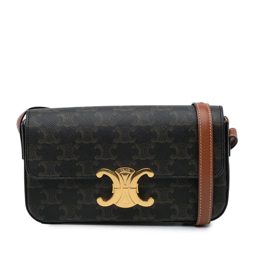 Celine Triomphe Coated Canvas Claude Shoulder Bag Brown Canvas Good condition - Front View