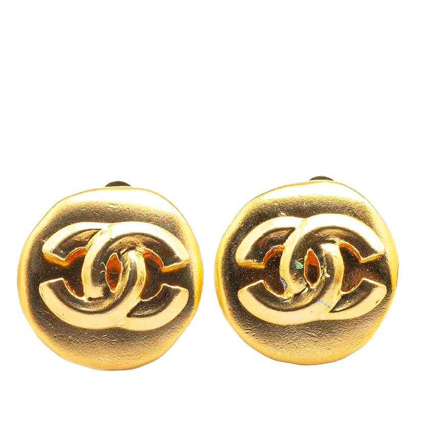 Chanel Gold Plated CC Round Clip On Earrings Gold Metal Good condition - Front View