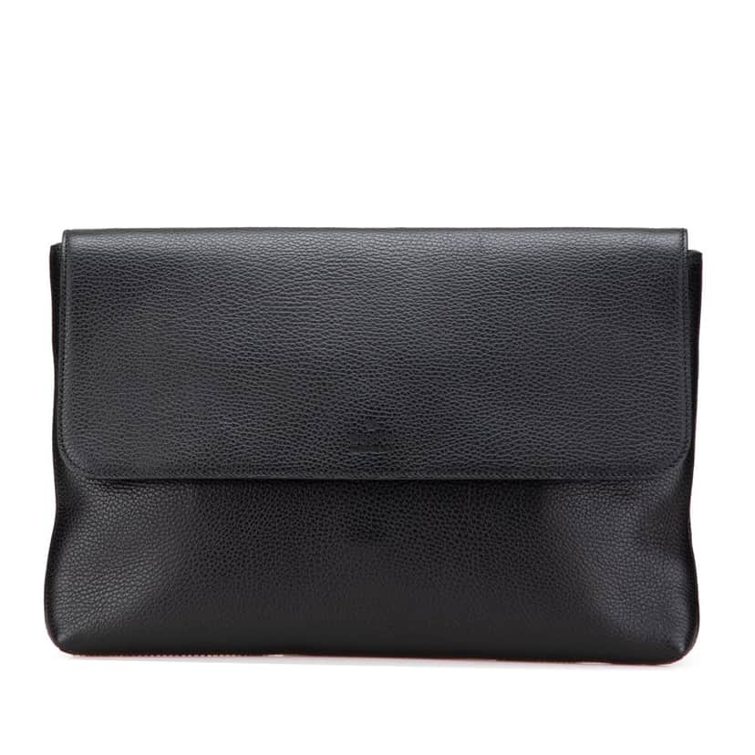 Gucci Pebbled Calfskin Portfolio Clutch Black Leather Good condition - Front View