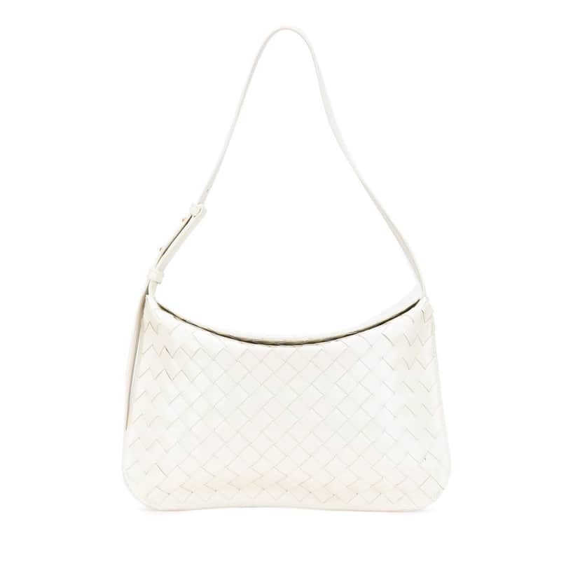 Bottega Veneta Brushed Calfskin Intrecciato Cradle Fold Over Shoulder Bag White Leather Fair condition - Front View
