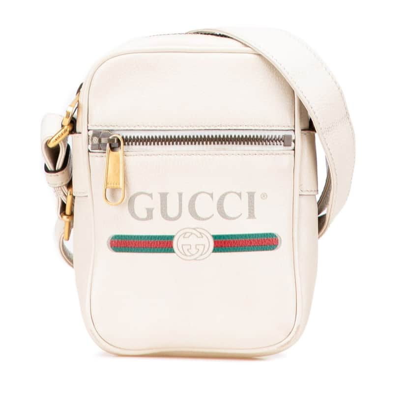 Gucci Mini Grained Leather Logo Crossbody White Leather Good condition - Front View