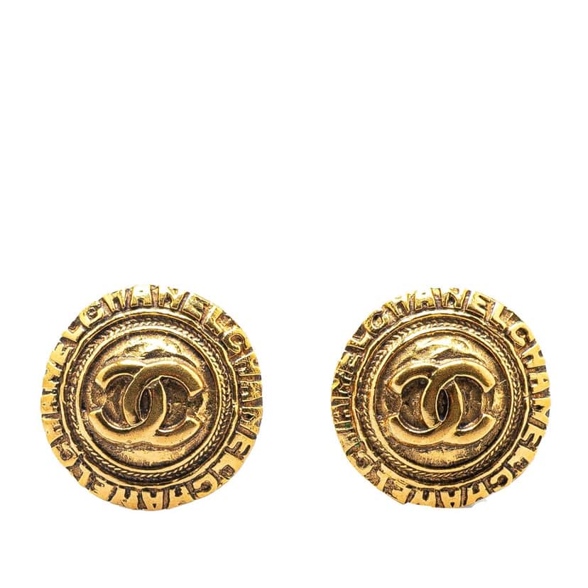 Chanel Gold Plated CC Round Clip On Earrings Gold Metal Good condition - Front View
