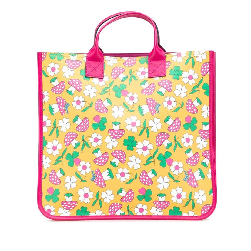 Gucci Childrens Canvas Flower and Mushroom Tote Yellow Canvas Good condition - Front View