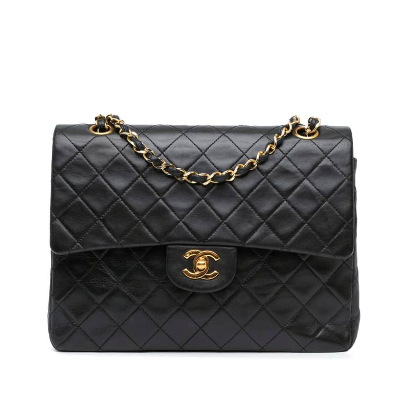 Chanel Medium Tall Classic Lambskin Double Flap Black Leather Good condition - Front View
