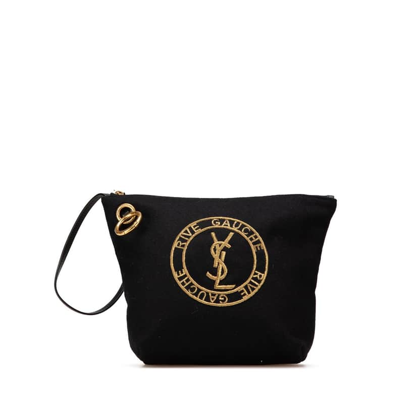 Saint Laurent Wool Embroidered Rive Gauche Pouch Black Wool Good condition - Front View