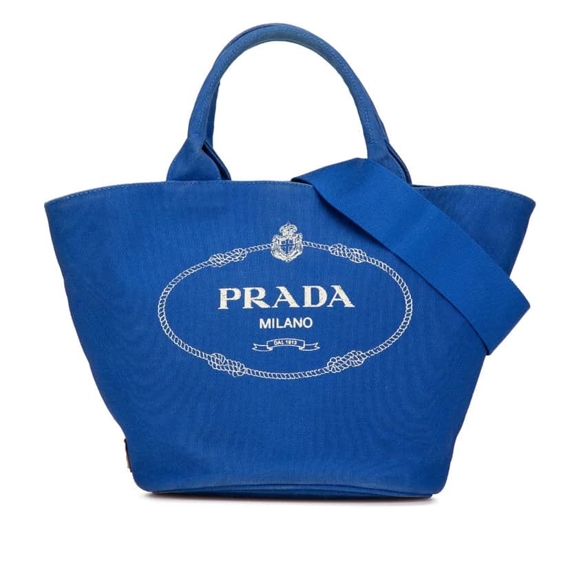 Prada Canvas Canapa Logo Satchel Blue Canvas Good condition - Front View