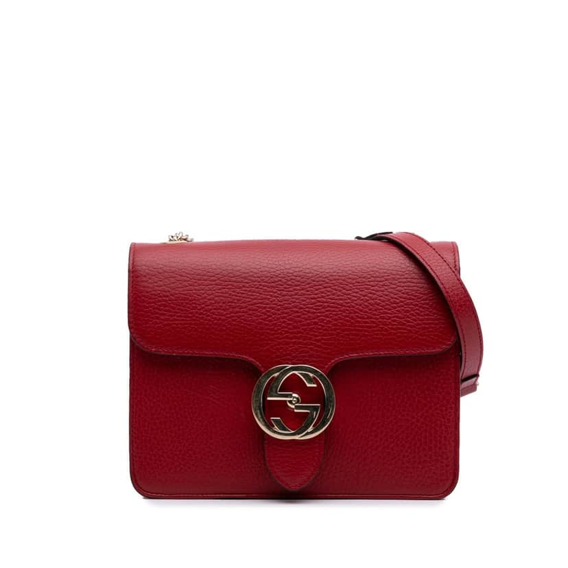 Gucci Small Dollar Calfskin Interlocking G Crossbody Red Leather Good condition - Front View
