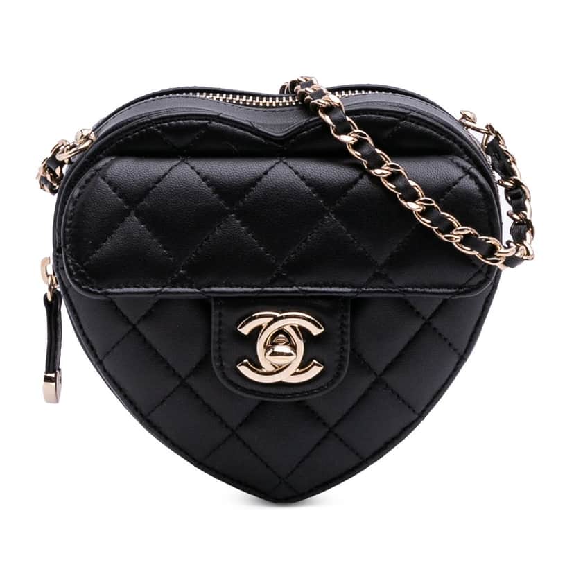 Chanel Mini Lambskin CC in Love Heart Crossbody Black Leather Good condition - Front View