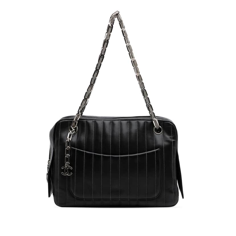 Chanel Medium Vertical Quilted Lambskin Mademoiselle Camera Bag Black Leather Good condition - Front View